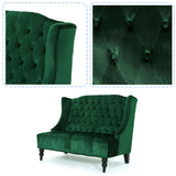 Modern Tufted Velvet Wingback Loveseat, Tufted Velvet 2 Seat Couch Sofas with High Back Thick Padded Cushioned Seats for Living Room, Victorian Style, Emerald Merax