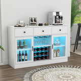 Auromie Wine Bar Cabinet with LED Light, Home Coffee Cabinet with Wine and Glass Rack, Kitchen Buffet Sideboard with Storage Cabinet&Drawers, Modern Liquor Cabinet for Living Room Dining Room (White.) Auromie