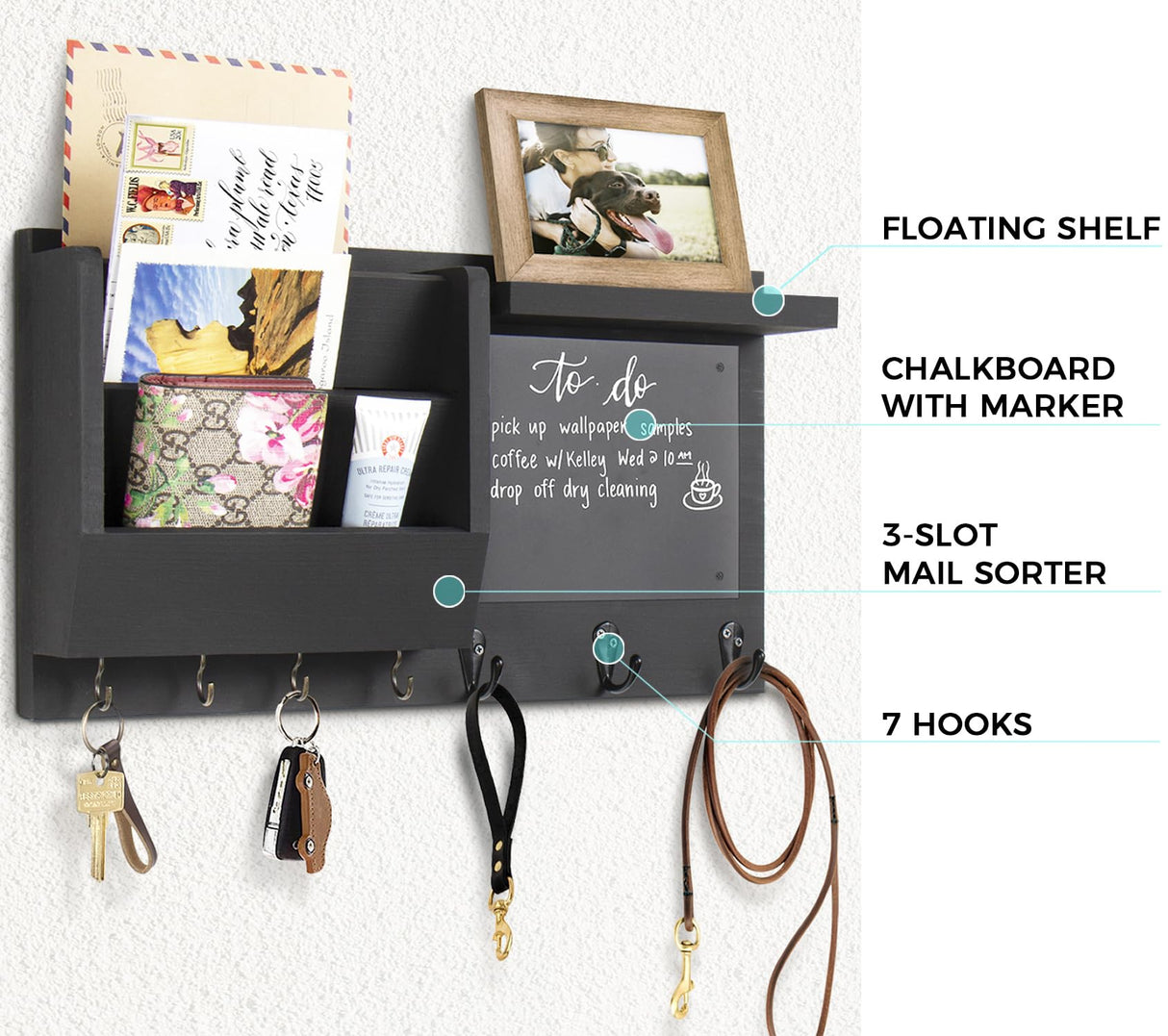 Ziivita Key Holder for Wall - Mail Holder Organizer Wall Mount with Shelf - Hanging Key Rack Hanger with Hooks Decorative for Home Coat Letter Dog Leash Entryway Living Room Decor Ziivita