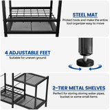 Garden Tool Organizer for Garage, Yard Tools Organizer with 2-tier Metal Shelve, Garage Tool Rack Hold Up to 50 Tools, Garden Tool Storage, Heavy Duty Steel, Yard Tool Holder for Garage, Shed, Outdoor Kingarage