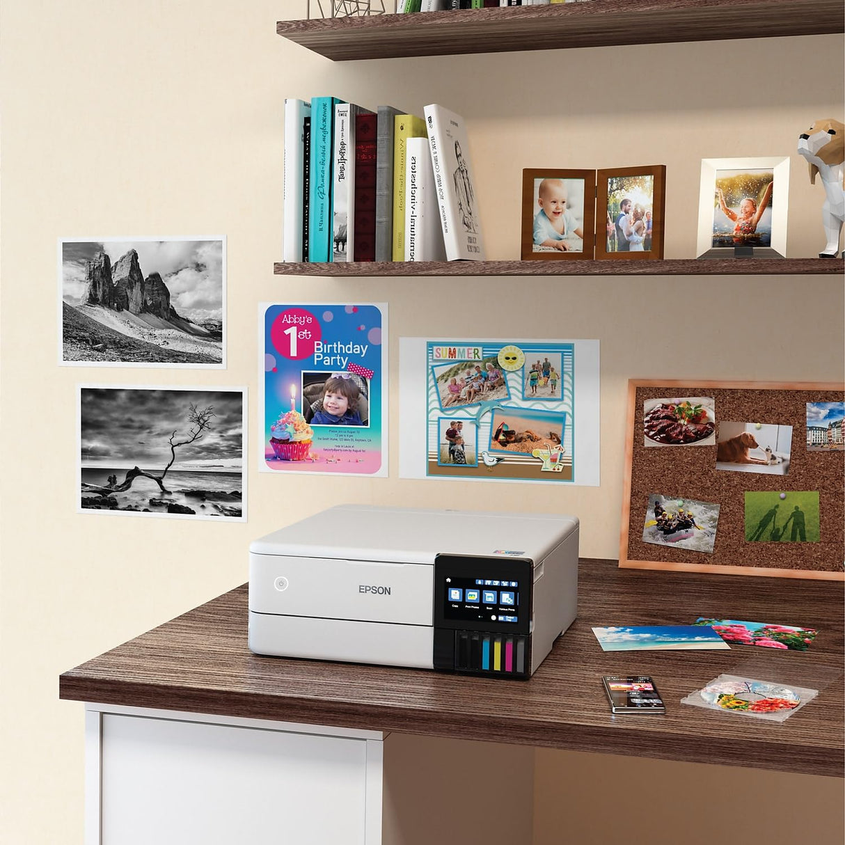 Epson EcoTank Photo ET-8500 Wireless Color All-in-One Supertank Printer with Scanner, Copier, Ethernet and 4.3-inch Color Touchscreen, White, Large Epson