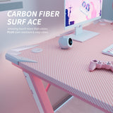 Furmax Gaming Desk Computer Desk Z-Shaped Gaming Table with Carbon Fibre Surface Home Office Desk PC Workstation Desk with Cup Holder, Headphone Hook Modern Style Desk (Pink, 44 inch) Furmax