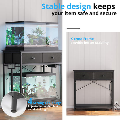 VOWNER 20-29 Gallon Aquarium Stand with Power Outlet, Metal Frame Fish Tank Stand with Cabinet Storage, Double Turtle Reptile Terrariums Tank Stand, 31.5" L*15.7" W Tabletop, 400LBS Capacity, - WoodArtSupply