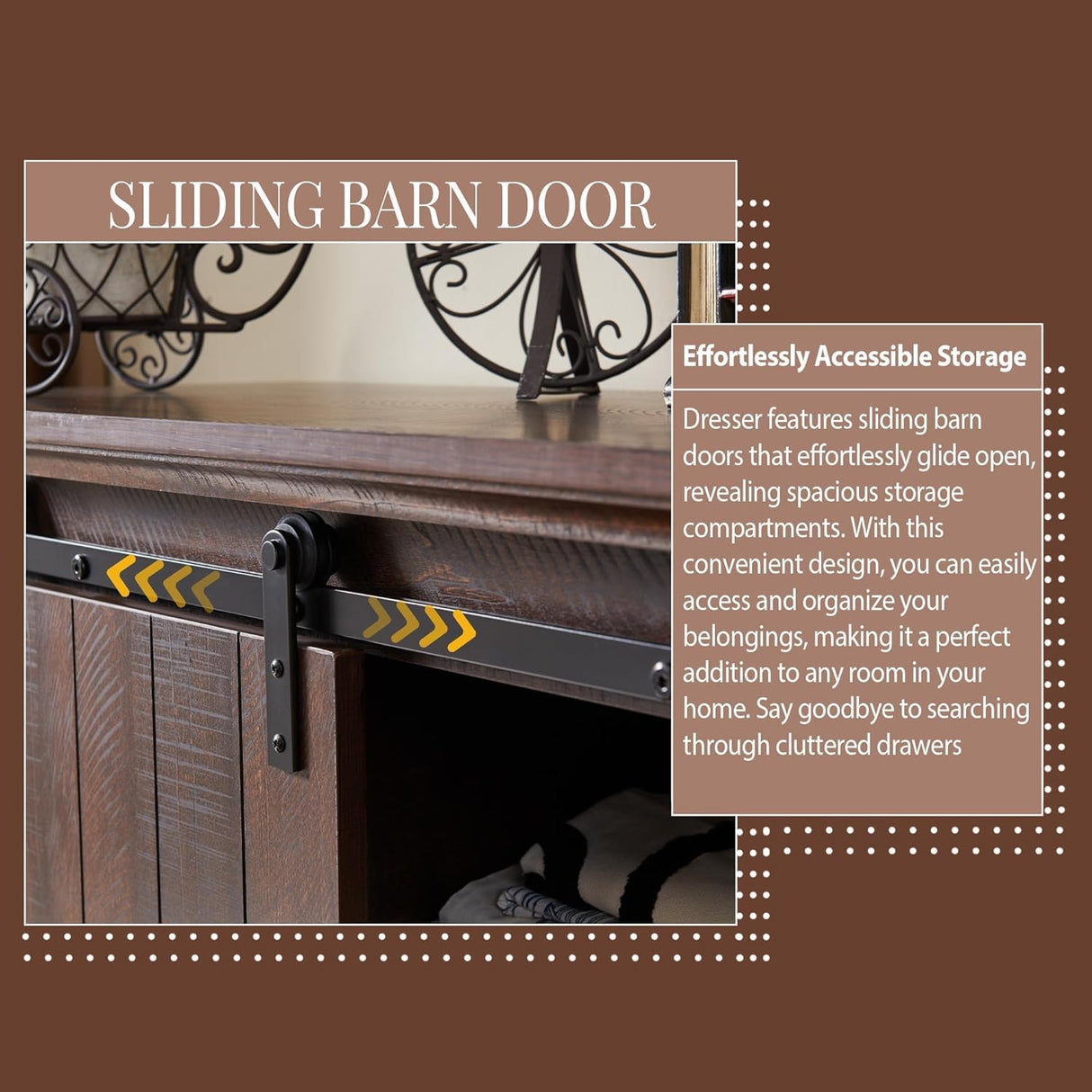 IFGET Farmhouse 5 Drawers Dresser for Bedroom, 47" Tall Chest of Drawers w/Sliding Barn Door, Rustic Wood Dressers Organizer w/Adjustable Shelves for Bedroom, Living Room, Kitchen, Brown IFGET