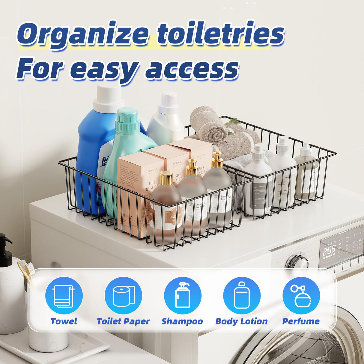 Simple Trending 6 Pack Large Wire Baskets for Organization, Metal Pantry Storage Baskets for Cabinet, Kitchen, Garage, Bathroom, Black Simple Trending