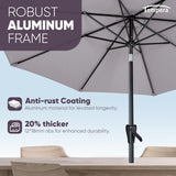 Tempera 9ft Patio Market Outdoor Table Umbrella with Push Button Tilt and Crank,Large Sun Umbrella with Sturdy Pole&Fade resistant canopy,Easy to set, Grey Tempera