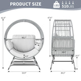 Fancyango Egg Chair Outdoor Indoor, Oversized Rattan Chair with Thicken Cushion, 510LBS Capacity Wicker Patio Lounge Chair, Basket Chair for Living Room Balcony Porch Backyard, Grey/Light Grey Fancyango