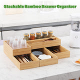 Bamboo Drawer Organizer, 2PCS Stackable Storage Boxes for Utensil Organizer, Wood Tray for kitchen, Bathroom and Bedroom 12" x 3" x 2" Timboops Home
