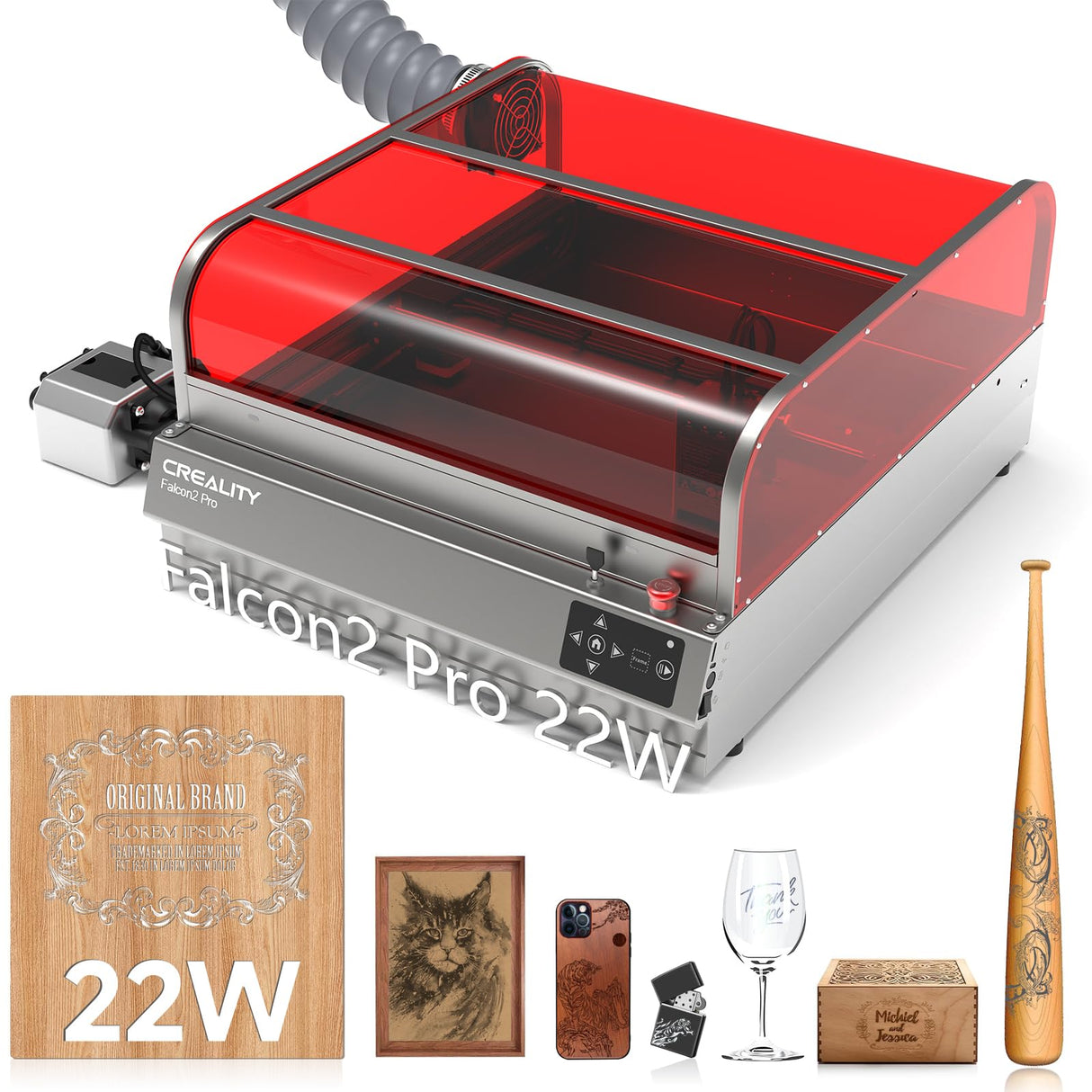 Creality Falcon2 Pro 22W Laser Engraver, Enclosed Laser Cutter with Air Assist, HD Camera Positioning, Auto Fan, Class 1 Safety Laser Engravering Machine for Wood and Metal, Acrylic Creality