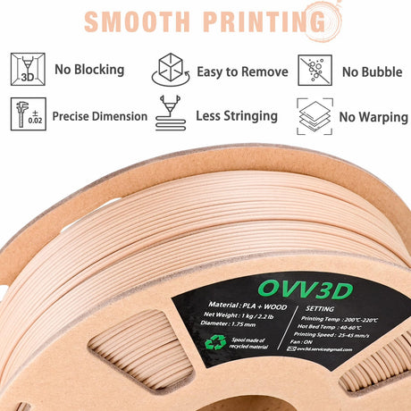 OVV3D Wood PLA Filament 1.75mm, 3D Printer Filament, White Oakwood PLAFilament More Than 30% Real Wood Fiber, Matte and Frosted, 1.75 PLA 3D Printing Filament, 1kg OVVNYXE