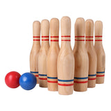 STERLING Sports Premium Wooden Lawn Bowling Skittles Set 11" Pins with Carrying Mesh Bag - 10 Heavy Solid Wooden Pins and 2 Balls - for Indoors and Outdoors STERLING