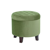 Homepop Home Decor | Upholstered Round Velvet Tufted Foot Rest Ottoman | Ottoman with Storage for Living Room & Bedroom | Decorative Home Furniture, Green HomePop