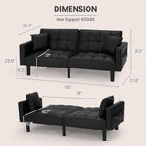 ECOTOUGE Faux Leather Futon Couch, Convertible Sofa Bed with Adjustable Back, Modern Sleeper Sofa for Living Room, Black ECOTOUGE