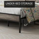 AMERLIFE King Size Industrial Platform Bed with Charging Station and 2-Tier Storage Headboard in Rustic Grey AMERLIFE