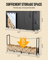 Brightown Firewood Rack Outdoor with Cover, 8FT Wood Rack for Firewood Indoor, Waterproof Fire Wood Holder Outside, Adjustable Heavy Duty Logs Stand Stacker Holder for Patio Deck, Black Brightown