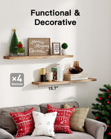 AMADA HOMEFURNISHING Floating Shelves, Paulownia Wood Wall Shelves for Bathroom/Living Room/Bedroom/Kitchen/Home Office, Wood Floating Shelf for Home Storage & Organization Set of 4 15.7" L x 5.9" W AMADA HOMEFURNISHING