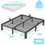 FUIOBYVV 10 Inch King Bed Frame with Rounded Corner and Headboard Hole Mattress Retainers 3500 LBS Metal Heavy Duty Steel Slats Support No Box Spring Needed Platform Noise Free Easy Assembly FUIOBYVV