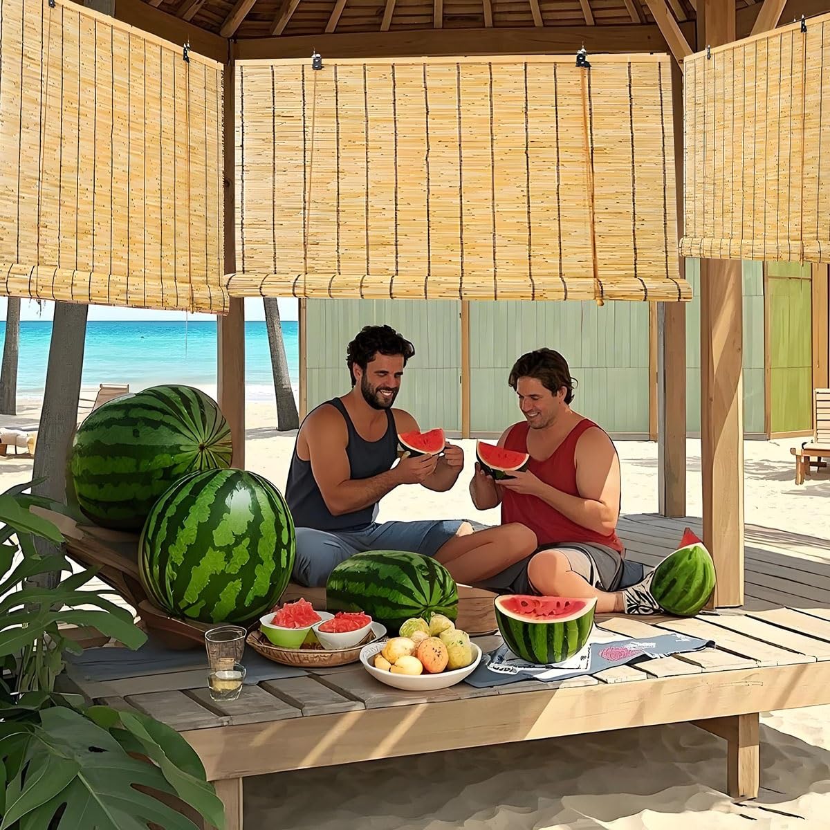 Bamboo Blinds Hand-Woven Roller Blinds Outdoor Bamboo Shades for Patio Porch Outdoor/Indoor Privacy 36x25in 27×59in Brown(Natural Black Line,38" W x 46" H) WoodArtSupply