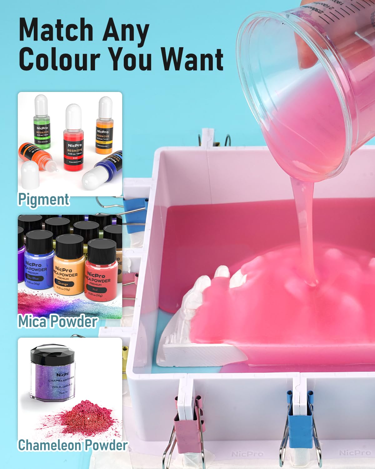 Nicpro 92OZ Silicone Mold Making Kit, Super Elastic Liquid Silicone Rubber for Mold Making, Fast Cure Translucent Platinum Silicone with 12 Mica Powder for Casting Resin Nicpro