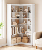 IDEALHOUSE Corner Bookshelf 72.8in Farmhouse Bookcase Large Bookshelves Wood Bookcase Tall 5 Tier Corner Shelf L Shaped Bookshelf Storage Display Rack Living Room Bedroom (White, Half Panel) IDEALHOUSE