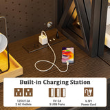 Unikito 71" Tall Kitchen Pantry Storage Cabinet with LED Light & Outlet, 63" Wide Kitchen Hutch Cabinet with Large Countertop, DIY Pegboard and Drawers, Farmhouse Food Pantry for Living Room, Black Unikito