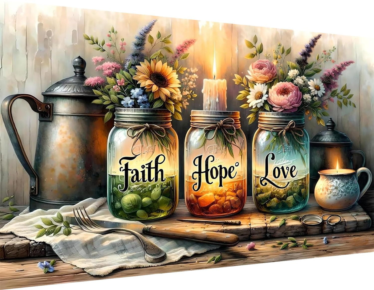 ijbnhd 5D Large Diamond Painting Kits for Adults, Faith,Hope,Love Wishing Bottle Extra Large Diamond Art kit for Beginner, DIY Full Drill Round Gem Art Crafts for Adults Home Wall Decor 16x28inch ijbnhd