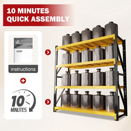 MDXEKE 5000lbs Garage Shelving Heavy Duty, 4-Tier Metal Adjustable Garage Shelves, Storage Shelves for Warehouse, Pantry, Basement, 59" W X 20" D X 79" H (Black+Yellow, 59x20x79) MDXEKE