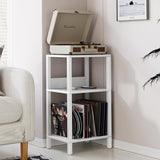 TUTOTAK Record Player Stand with Storage Up to 100 Albums,Record Storage Table,3 Tier End Table,Side Table for Living Room, Bedroom, White TB01BW075 TUTOTAK