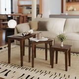 Kmax Nesting Tables Set of 3, Small Sofa Side Table Rustic Stacking End Table Rectangle Solid Wood Coffee Tables for Small Space - Walnut Kmax