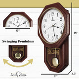 Pendulum Wall Clock - Real Wood Regulator Clock - Schoolhouse Design - Quiet, Non-Chiming, Wooden & Battery Operated - Decorative Wall Decor for Living Room, Home, Office 18x11 Lovely Home Essentials