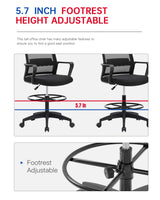 Drafting Chair Tall Office Chair Adjustable Height with Lumbar Support Arms Footrest Mid Back Desk Chair Swivel Rolling Mesh Computer Chair for Adults Standing Desk Drafting Stool(Black) BestOffice
