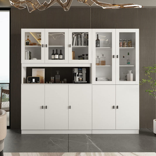 ECACAD Large White Modern Wood Sideboard Buffet Cabinet with Glass Doors & Adjustable Shelves