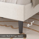HOMBCK Full Bed Frame with Headboard, Linen Fabric Upholstered Bed Frame Full, White Bed Frame with Wood Slats, Button Tufted, No Box Spring Needed, White HOMBCK
