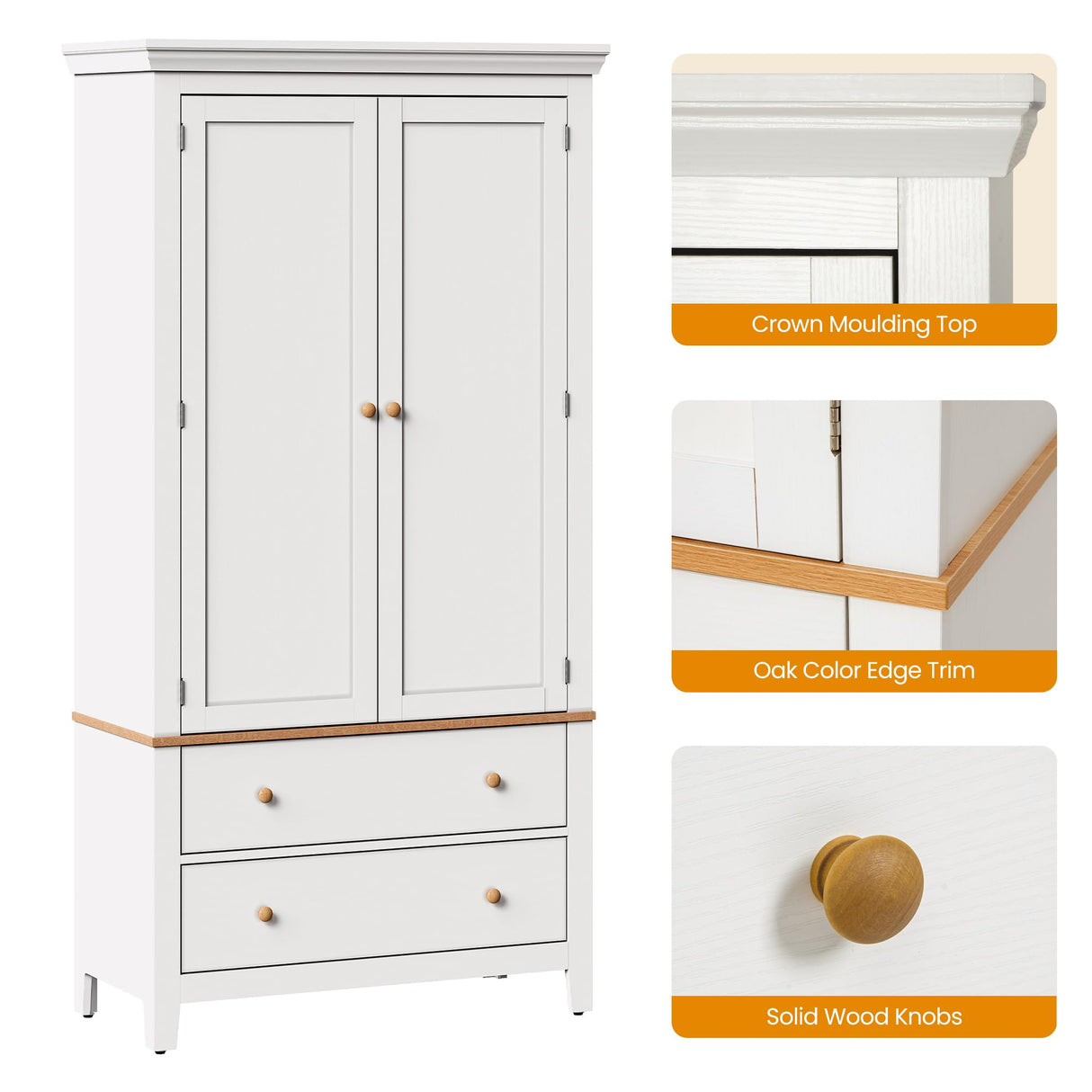 RoyalCraft 70'' Tall Kitchen Pantry Cabinet, Large Storage Cabinet with 8 Door Shelves, White Kitchen Cabinet with 2 Drawers & Adjustable Shelves for Dining Room, Living Room, Laundry RoyalCraft