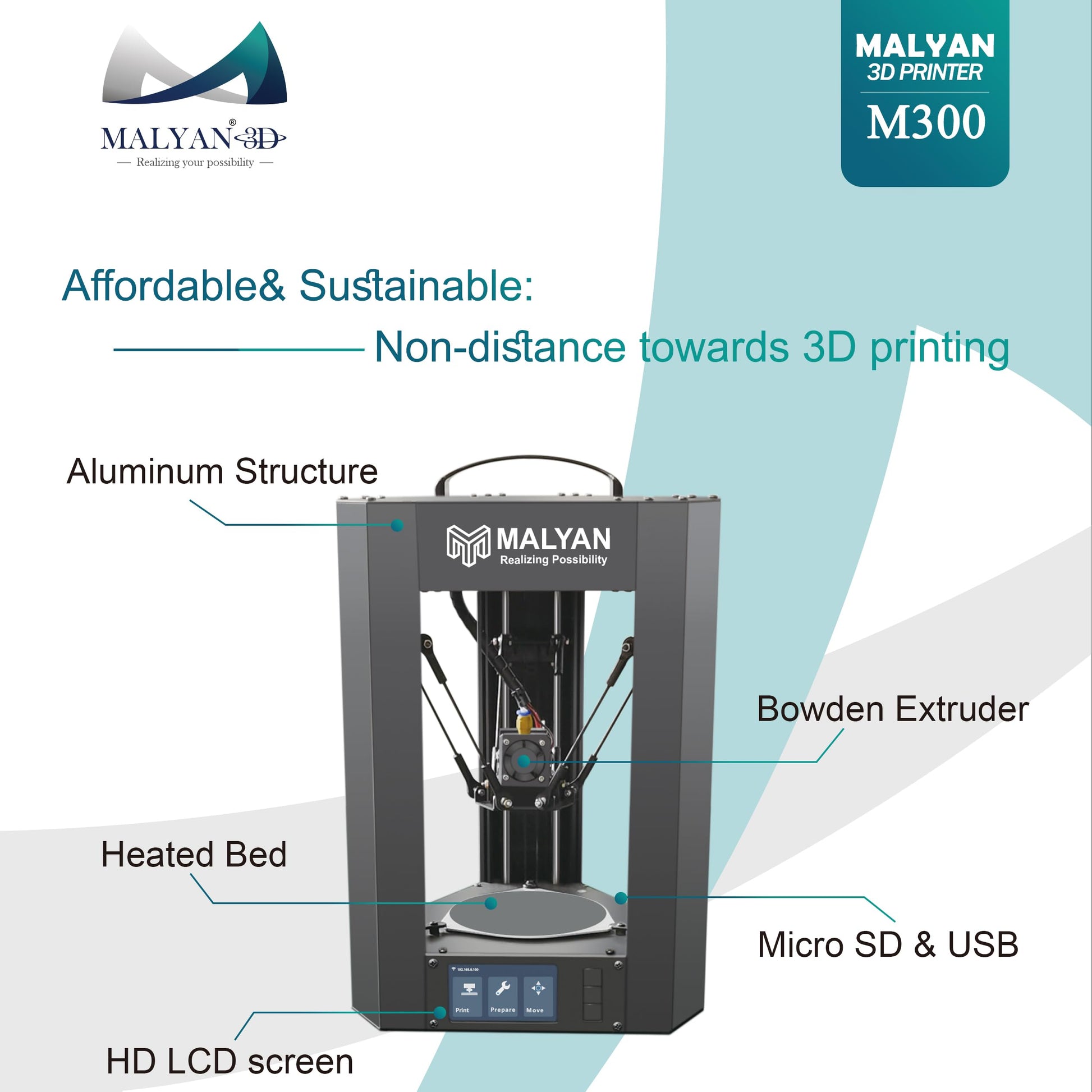 MALYAN M300 Mini Delta 3D Printer - Fully Assembled FDM 3D Printers for Kids and Beginners, Free Sample PLA Filament and MicroSD Card Preloaded with Printable 3D Models, Printing Size 110x120 - WoodArtSupply