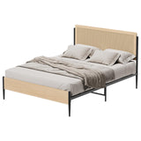 GAOMON Queen Size Bed Frame with Natural Rattan Headboard & Solid Wood Footboard - Under Bed Storage Space, Quiet Noise-Free Design, No Box Spring Needed,Oak GAOMON