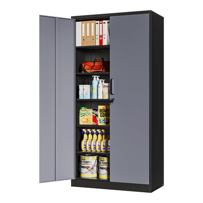 AFAIF Metal Storage Cabinet with Lock,71" Garage Cabinet with 2 Doors and 4 Adjustable Shelves, Steel Locking Cabinets Tall Tool Storage Cabinet, Lockable File Cabinet for Home Office, Pantry