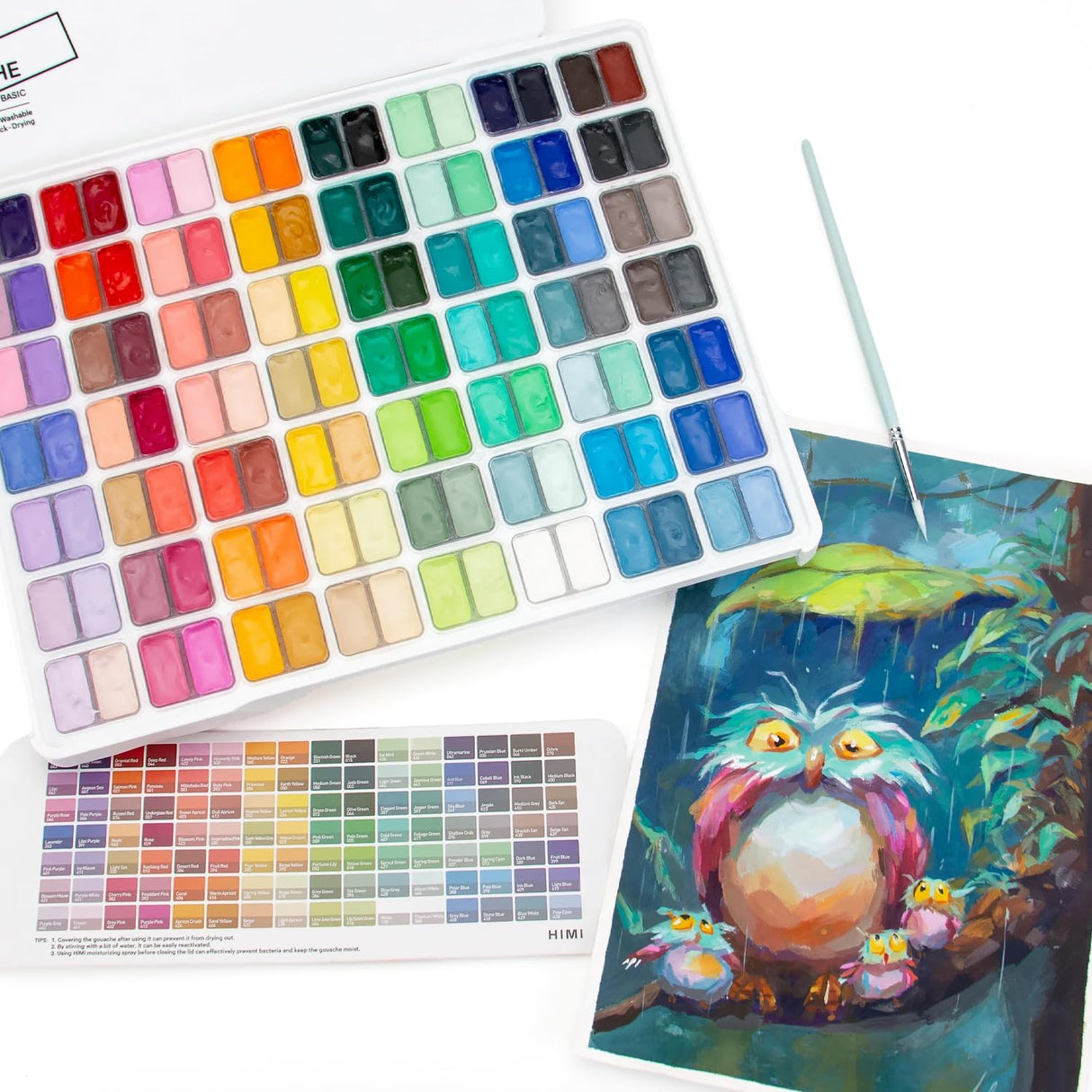 HIMI Gouache Paint Set, 112 Colors x 12g Twin Jelly Cup Design in a Carrying Case, Non-Toxic Paint for Canvas and Paper, Perfect for Artists, Student, Gouache Opaque Painting(White) ARTME