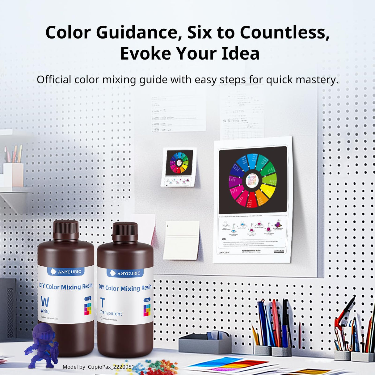 ANYCUBIC DIY Color Mixing 3D Printer Resin Set for LCD 3D Printing, Including 3D Resin 6 Colors, Dropper, Beaker, Disposable Plastic Cups, Nitrile Gloves, Electronic Scale (Without Battery) ANYCUBIC