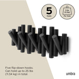 Umbra Picket Wall-Mounted Coat Rack Rail Hook with 5 Retractable Wood Pegs – Modern, Space-Saving Storage Organizer, Black Umbra