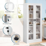 MIIIKO Display Cabinet with Glass Doors, Home Office Cabinet for Collectibles, 71" Tall Locking Metal Storage Cabinet with 4 Adjustable Shelf, Bookcase Display Case White… MIIIKO
