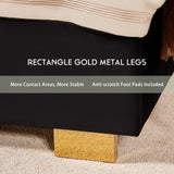 HOWE King Size Bed Frame and 65" Headboard, Upholstered Bed with Golden Plating Trim, Modern Platform Bed No Box Spring Needed, Black HOWE