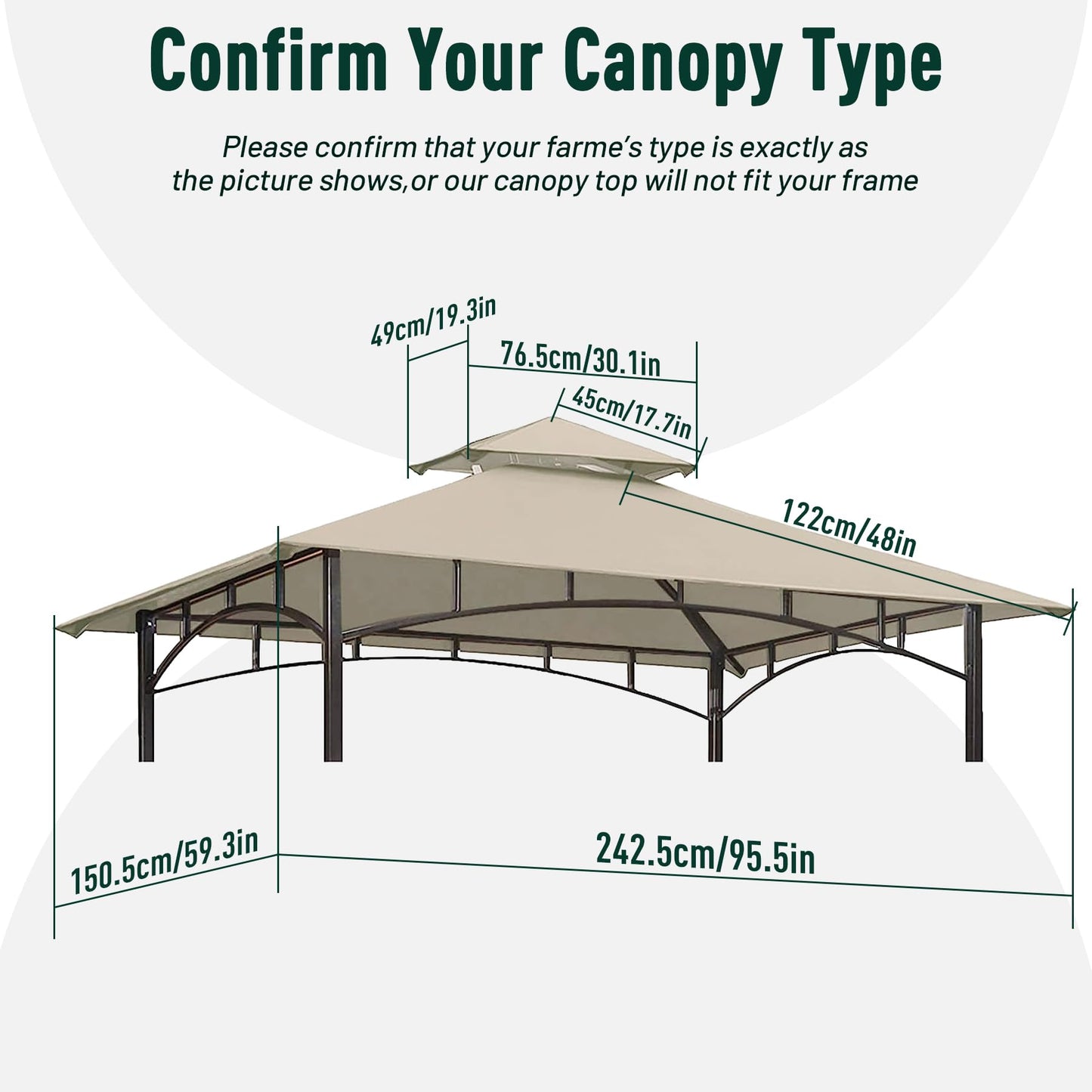 OLILAWN Grill Gazebo Replacement Canopy Roof, 5' x 8' Outdoor BBQ Gazebo Canopy Top Cover, Double Tired Grill Shelter Cover with Durable Polyester Fabric, Fit for Model L-GG001PST-F, Beige - WoodArtSupply