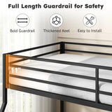 Zevemomo Twin Over Full Size Bunk Bed, Metal Low Profile Bunkbeds with Full-Length Guardrail and Ladder, Space Saving, No Boxing Spring Needed, Black Zevemomo