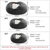 HDMLDP Bean Bag Chair for Adults Kids Without Filling Comfy Fluffy Giant Round Beanbag Lazy Sofa Cover for Reading Chair Floor Chair, 6FT, Grey HDMLDP