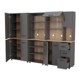 Inval Proforte 3-Piece Garage Storage Cabinet Set with 1 Large 4-Door Cabinet, 3-Drawer Cabinet, and 6-Shelf Cabinet, Dark Gray/Maple Inval