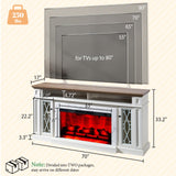 AMERLIFE 70" Farmhouse Heavy Fireplace TV Stand with 33" Electric Fireplace, for 80" TVs up, Media Entertainment Center with Diamond Door, TV Console Storage Cabinet for Living Room, White & Barnwood AMERLIFE