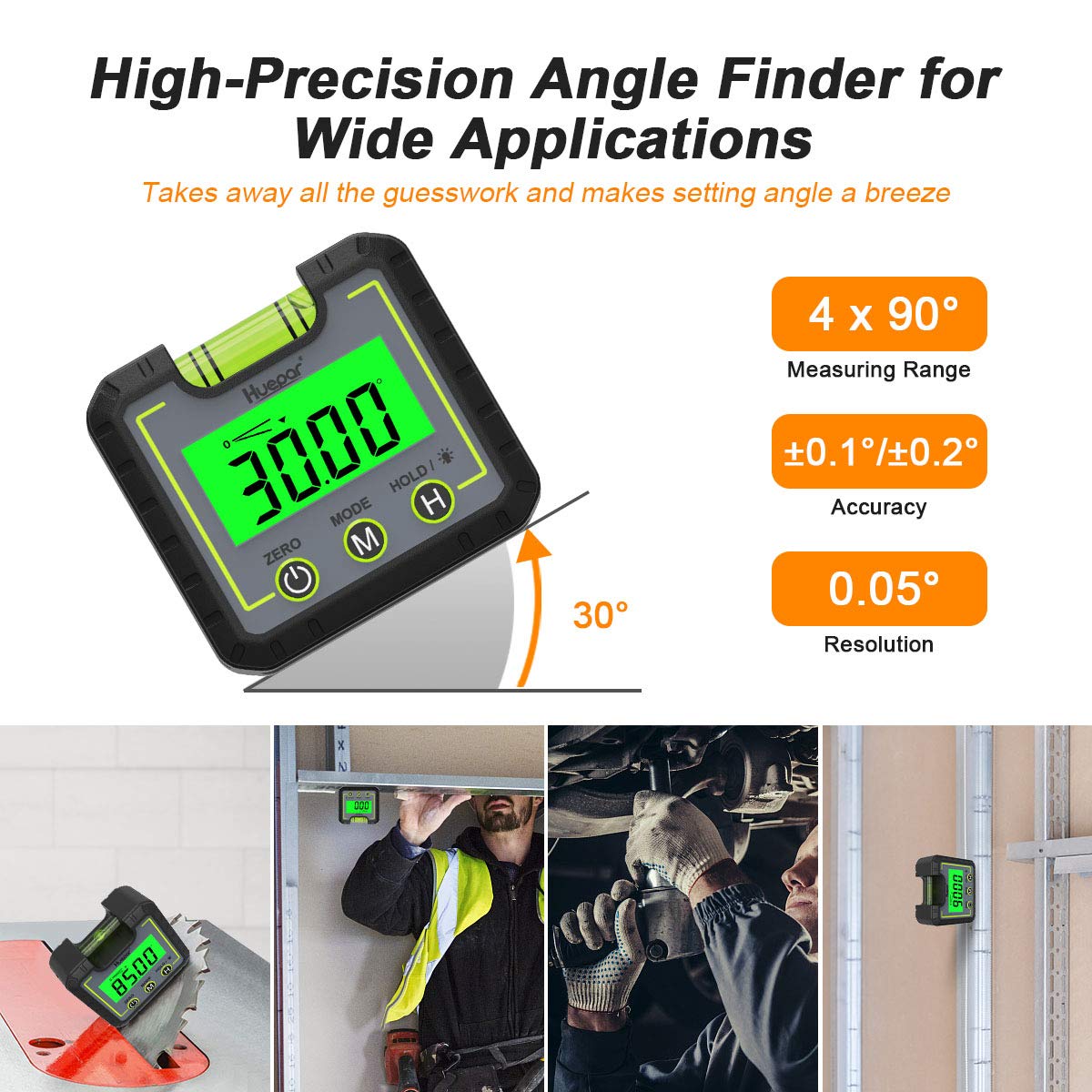 Huepar Digital Level Angle Gauge Mini Angle Finder Level Box with V-Groove Magnetic Base&Backlight LCD Bevel Gauge Inclinometer for Carpentry,Building, Automobile, Masonry -0-360°Fast Measurement AG01 Huepar