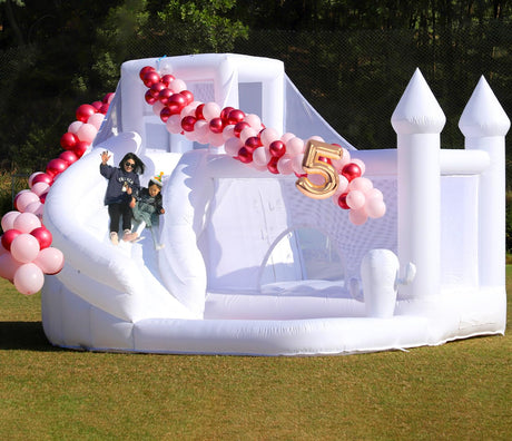 16FT White Bounce House Castle,High Slide & Big Ball Pit, Commercial Grade for Adult Kid, (Heavy Duty PVC)(1100w Blower), Inflatable Bouncy Castle for Backyard, Birthday Party, Wedding, 16x14x10.5ft Inflantteble
