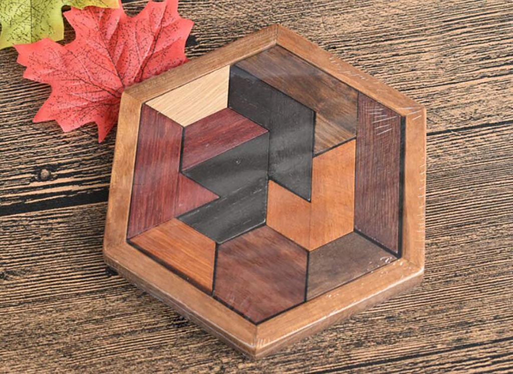 KINGOU Hexagon Tangram Puzzle Wooden Brain Puzzles for Kids & Adult Challenge Wooden Brain Teasers Puzzle Games for Family Party Gift - Brain Games for Kids KINGOU
